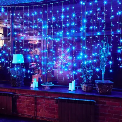 Гирлянда светодиодная занавес электрическая 3x2 м синий свет 1 режим 264 лампы цвет прозрачный