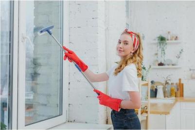 Окномойка с телескопической металлической окрашенной ручкой и сгоном, 20x49(75) см, поролон, цвет синий – фото 4