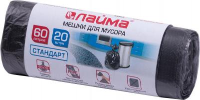Мешки д/мусора 60л, черные, в рулоне 20шт, ПНД, 10мкм, 60х70см, стандарт, 601381, 24шт/партия – фото 2