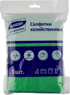 Салфетки хозяйственные микрофибра 40х40 300 г/кв.м зеленые 3 штуки в упаковке