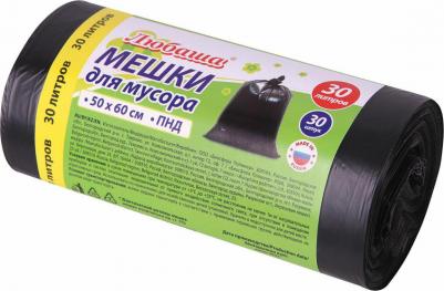 Мешки для мусора, 30 литров, черные, в рулоне, 30 штук, ПНД, 10 мкм, 50 х 60 см – фото 1