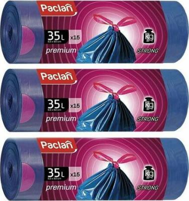 Мешки для мусора 35 л, завязки, синие, в рулоне 15 шт., ПВД, 30 мкм, 60х53 см, "Premium", 402170 – фото 1