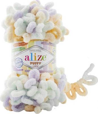 Пряжа 100%микрополиэстер Puffy color белый-жёлтый-фиолетовый, 9м±0,6м, 100г