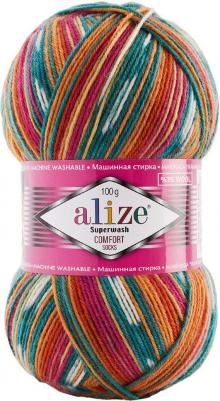 Пряжа для вязания Ализе Супервош Комфорт Сокс 100 цвет 7839 фуксия-оранжевый-морская волна, 100гр/420м, 5 мотков – фото 3