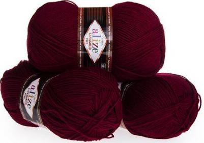 Пряжа Lanagold fine 49% шерсть, 51% акрил 390м/100гр (57 бордовый) – фото 3