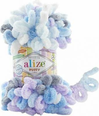 Пряжа Puffy color белый-голубой-сиреневый-серый, 100%микрополиэстер, 9м, 100г, 1шт – фото 1