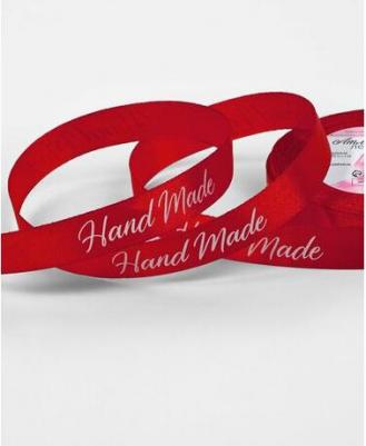 Лента атласная Handmade, 15 мм, 23±1 м, белая, красная