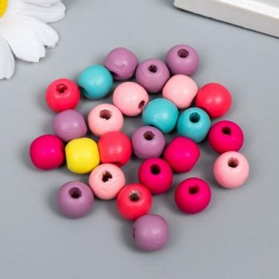 4AR399 Бусины деревянные, цветной микс, 12мм, 18гр/упак