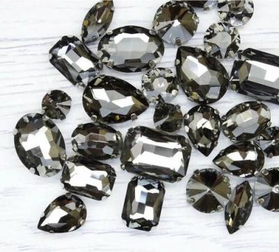 МФ-15 Хрустальные стразы в металлических цапах, форма страз: микс, серый, 10шт/упак