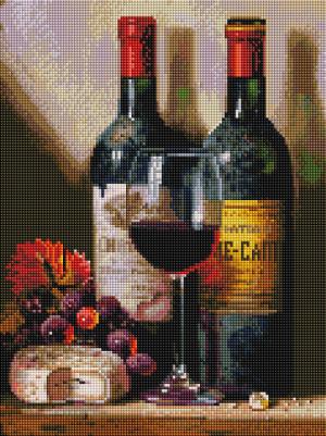 Алмазная мозаика на раме "Вино, сыр и виноград, арт. 3436-ST-S, размер 30х40 см