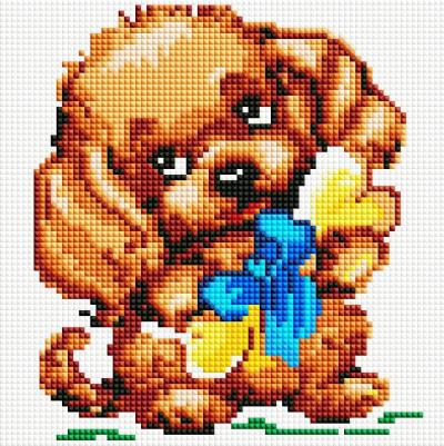 Алмазная мозаика Собачка с подарком Полная выкладка 20х20см квадратные стразы 6930136003511