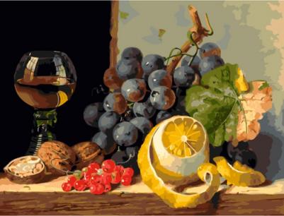 Картина по номерам "Старый бренди" / Раскраска / Холст на подрамнике 30х40 см. / Фрукты