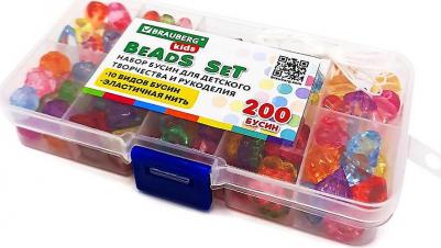 664694, Набор BEADS SET для творчества, рукоделия и создания украшений, 200 бусин, 10 видов, прозрачные, нить, KIDS, 664694 – фото 5