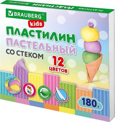 Пластилин классический пастельные цвета, 12 цветов, 180 г, стек