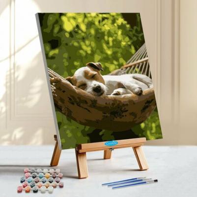 Картина по номерам, S081, Спящий джек-рассел-терьер, 40х50 см – фото 1