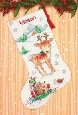 Набор для вышивания крестом "Сапожок. Северный олень и еж", 41 см, арт. 70-0897