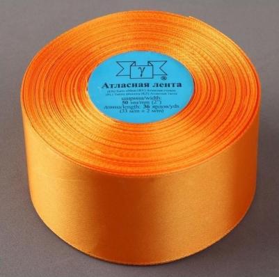 Лента атласная, 50 мм x 33 ± 2 м, цвет оранжевый №021 – фото 1