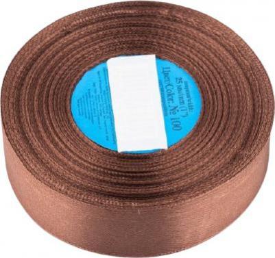 Лента атласная однотонная 25мм, метражом, 100, темно-коричневый, 100%полиэстер, 1м – фото 1