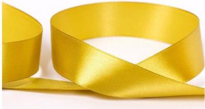 Лента атласная однотонная 25мм, метражом, 140, темно-жёлтый, 100%полиэстер, 1м