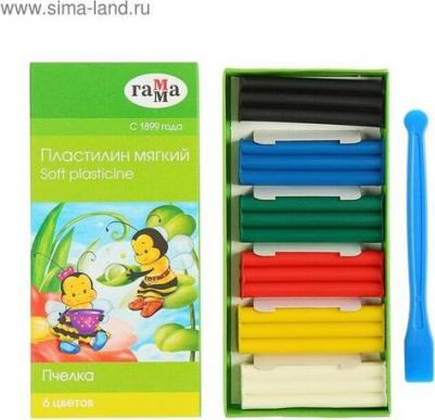 Пластилин классический Пчелка 6 цветов со стеком 90 г – фото 6