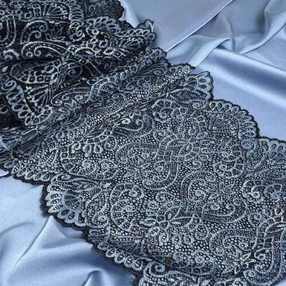 Кружево на сетке, ширина 225 мм, черный, левая, 6 м