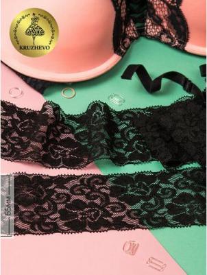 Кружево-стрейч, арт.TBY.L840, 65мм, цвет 03 черный, уп.25м – фото 1