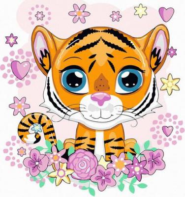 Картина по номерам Тигренок с цветами. KH1094 – фото 1
