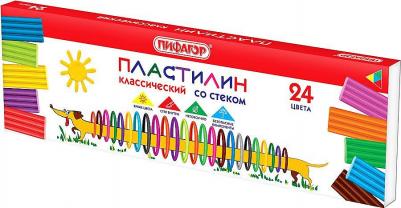 Пластилин классический "Веселая такса", 24 цвета, 360 г, со стеком