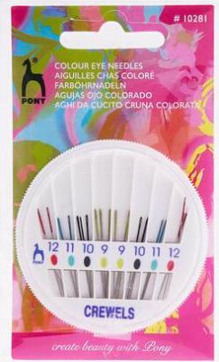 10281 Иглы для вышивания и шитья Crewels с цветным ушком в розетке №9-12, 24 шт – фото 3