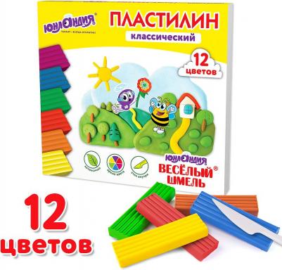 106431, Пластилин классический ВЕСЁЛЫЙ ШМЕЛЬ, 12 цветов, 240 грамм, стек, ВЫСШЕЕ КАЧЕСТВО, 106431 – фото 3