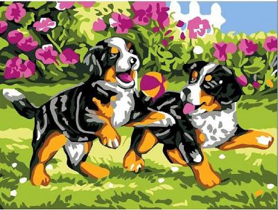 Картина по номерам 15х20 см, "Щенки на прогулке", на холсте, акрил, кисти, 662501