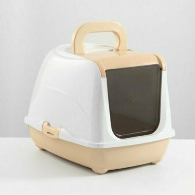 50 см х 38 см х 37 см туалет для кошек закрытый с дверцей бежево-серый