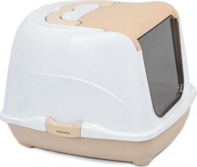 50 см х 38 см х 37 см туалет для кошек закрытый с дверцей бежево-серый – фото 1