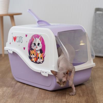 Туалет для кошек закрытый с угольным фильтром Ариэль Дека, 59х38х27,5 см, лиловый – фото 8