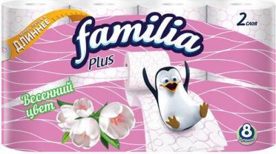 Туалетная бумага Plus "Весенний цвет", 2 слоя, 8 рулонов