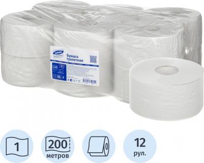 Туалетная бумага в рулонах 1-слойная 12 рулонов по 200 метров 4660028340692