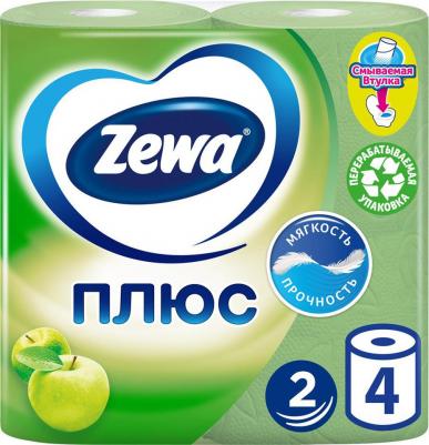 Бумага туалетная Плюс Яблоко 2-слойная зеленая (4 рулона в упаковке)