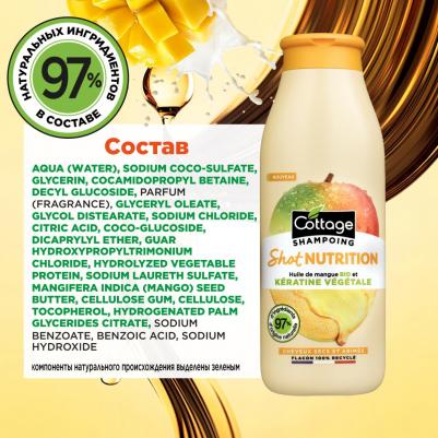 Шампунь для сухих и поврежденных волос Заряд питания Organic Mango Oil and Plant-based keratin, 250 мл – фото 3