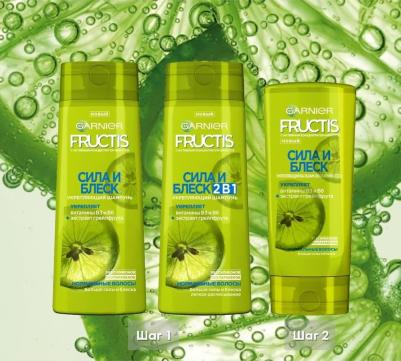 Fructis Шампунь для волос, "Фруктис, Сила и Блеск 2в1", укрепляющий, для нормальных волос, 400 мл с Экстрактом Грейпфрута – фото 1
