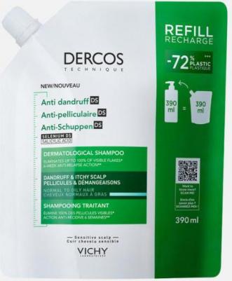 Рефил Шампуня против перхоти для жирной кожи головы Dercos 390 мл – фото 3