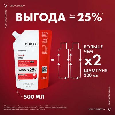 Шампунь Dercos Energy+ против выпадения волос Eco-Refill сменный блок 500 мл 1 шт – фото 7