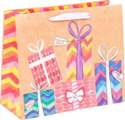 Пакет крафтовый горизонтальный "Подарки!", L 31 x 40 x 9 см – фото 1
