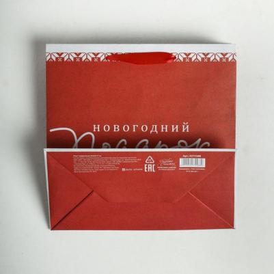 Пакет крафтовый квадратный "Новогодний подарок", 22 x 22 x 11см – фото 4