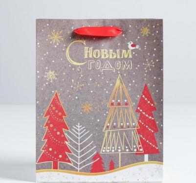 Пакет крафтовый вертикальный "Новогодние ёлки", 18 x 23 x 8 см – фото 5