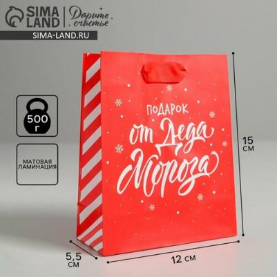 Пакет ламинированный вертикальный "Подарок от Деда Мороза", S 12 x 15 x 5.5 см – фото 1