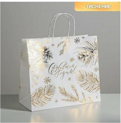 Пакет подарочный Best winter крафтовый, 32х28х15 см – фото 3