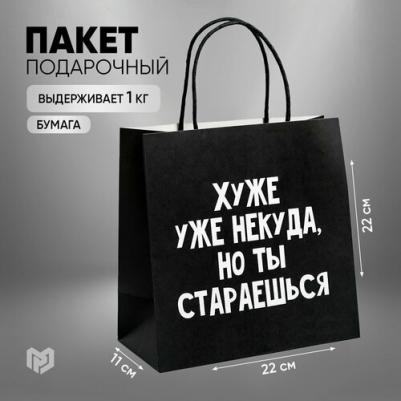 Пакет подарочный "Хуже уже некуда", 22 x 22 x 11 см – фото 1