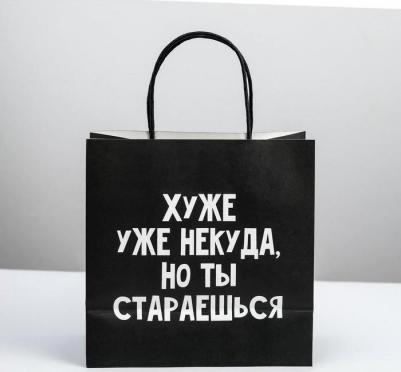 Пакет подарочный "Хуже уже некуда", 22 x 22 x 11 см – фото 2