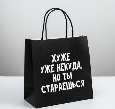 Пакет подарочный "Хуже уже некуда", 22 x 22 x 11 см