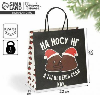 Пакет подарочный "На носу нг", 22 x 22 x 11 см – фото 5